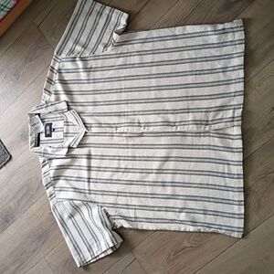 Malibu brand men's short sleeve woven button-down shirt with beige (or cream/ecr